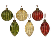 Decoris Glass Bauble with Glitter Lines 10cm - Red/Green/Gold (6 Assorted)